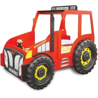 Pat pentru copii Tractor Farmer cu LED-uri din lemn MDF - Pat Rosu in forma de masina cu saltea inclusa Pat pentru copii Tractor Farmer cu LED-uri din lemn MDF - Pat Rosu in forma de masina cu saltea inclusa